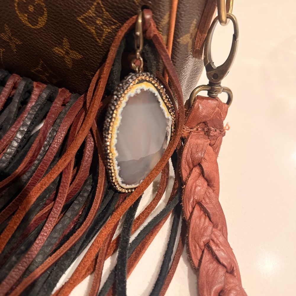 Luxury Brown and Black Fringe Crossbody Bag - Picture 2 of 8